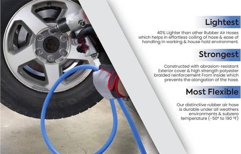 BLUBIRD BB3815 3/8" x 15' Rubber Air Hose, 100% Rubber, Lightest, Strongest, Most Flexible, 300 PSI, 50F to 190F Degrees, Ozone Resistant, High Strength Polyester Braided - Image 4